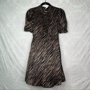 Betsey Johnson Y2K 90s Vintage Exotic Stripe Black Brown Print Silk Dress Size 2